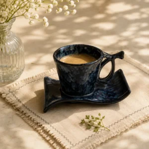 BLUE HEART SHAPE CUP WITH SAUCER