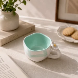GREEN CHECK MUGS WITH LILY HANDLE