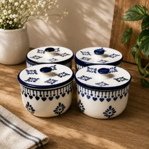 BLUE FLORAL HANDI ITH LID SET OF 4
