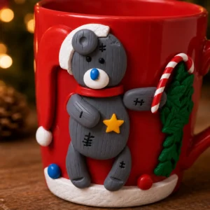 FESTIVE TEDDY BEAR MUG WITH CHRITMAS TREE