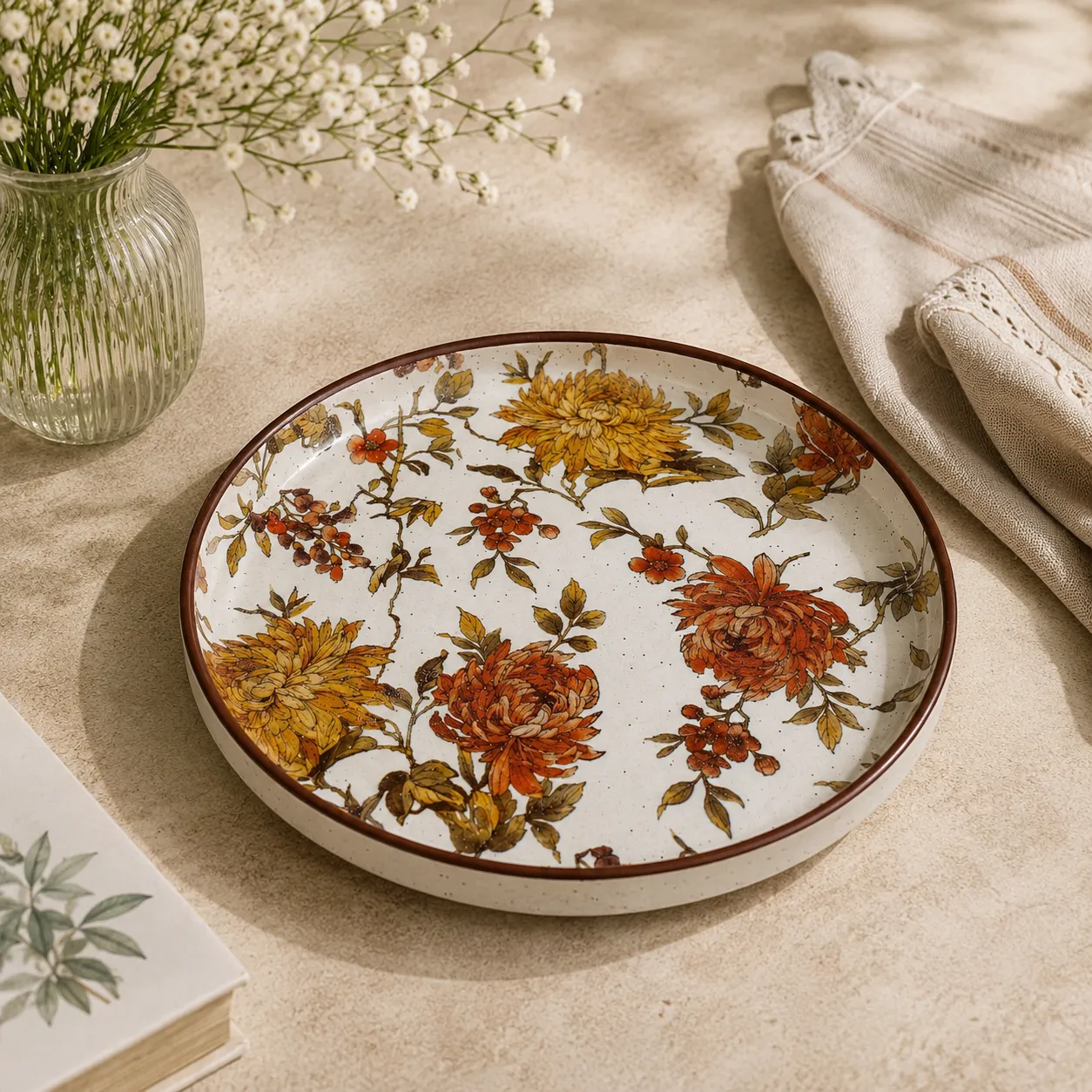 ORANGE FLORAL RIM PLATE 8 INCH