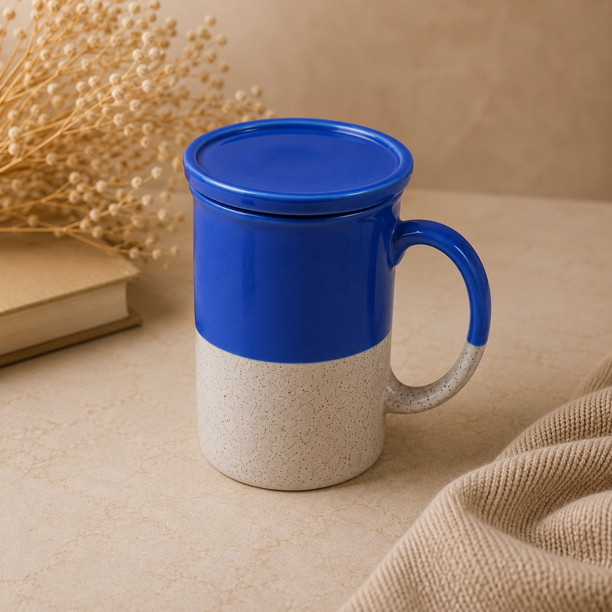 TWO TONE CERAMIC COFFE MUG WITH LID