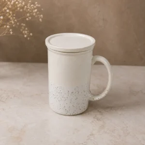 WHITE BEAN CERAMIC MUG WITH LID