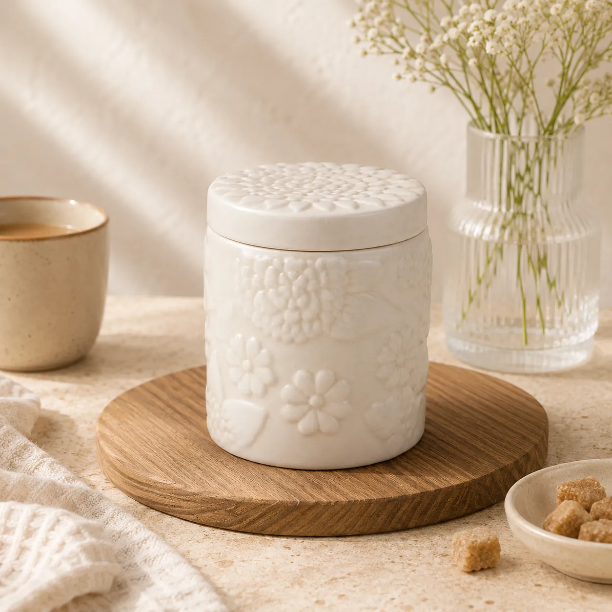 WHITE EMBOSSED JAR