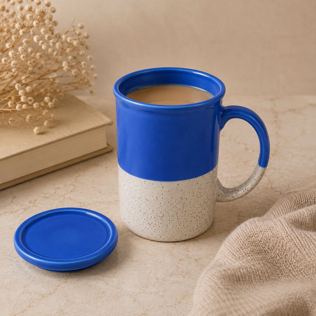 TWO TONE CERAMIC COFFE MUG WITH LID