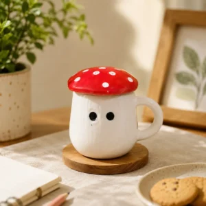 HANDCRAFTED MUSHROOM SHAPE MUG WITH LID