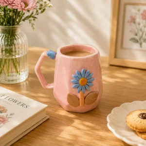 HANDCRAFTED DAISY EMBOSSED CUP PINK