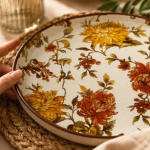 ORANGE FLORAL RIM FULL DINNER PLATE
