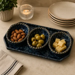 BLUE SNACKS BOWLS WITH TRAY SET OF 3