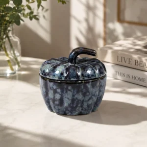 BLUE STONE EFFECT PUMPKIN CERAMIC JAR WITH LID