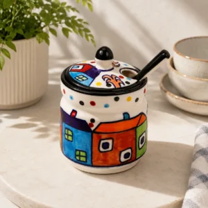HANDCRAFTED CERAMIC CONDIMENT JAR WITH SPOON
