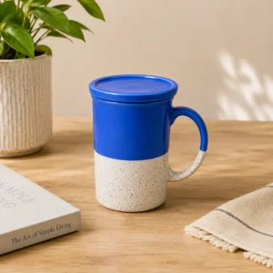 TWO TONE CERAMIC COFFE MUG WITH LID