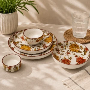 ORANGE FLORAL RIM DINNER SET