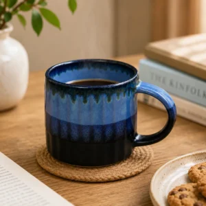 OCEAN BLUE RIBBED LARGE COFFEE/SOUP MUG