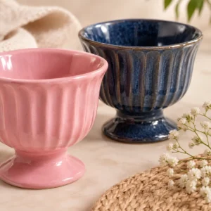 RIBBED CERAMIC BRIGHT ICECREAM CUPS