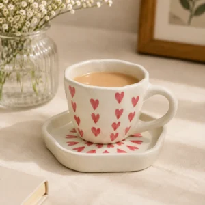 Over the Hearts Coffee Mug and saucer set