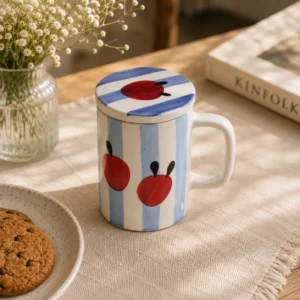 APPLE BLUE STRIPES MUG WITH LID