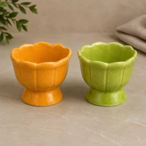 RIBBED CERAMIC BRIGHT ICECREAM CUPS- SET OF 2